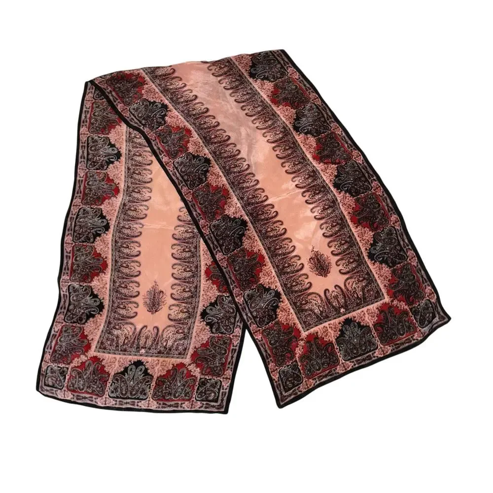 Ellen Tracy Paisley Boho Scarf 56x15 Rectangle Pink Festival Hippie‎ Silky ~Flaw